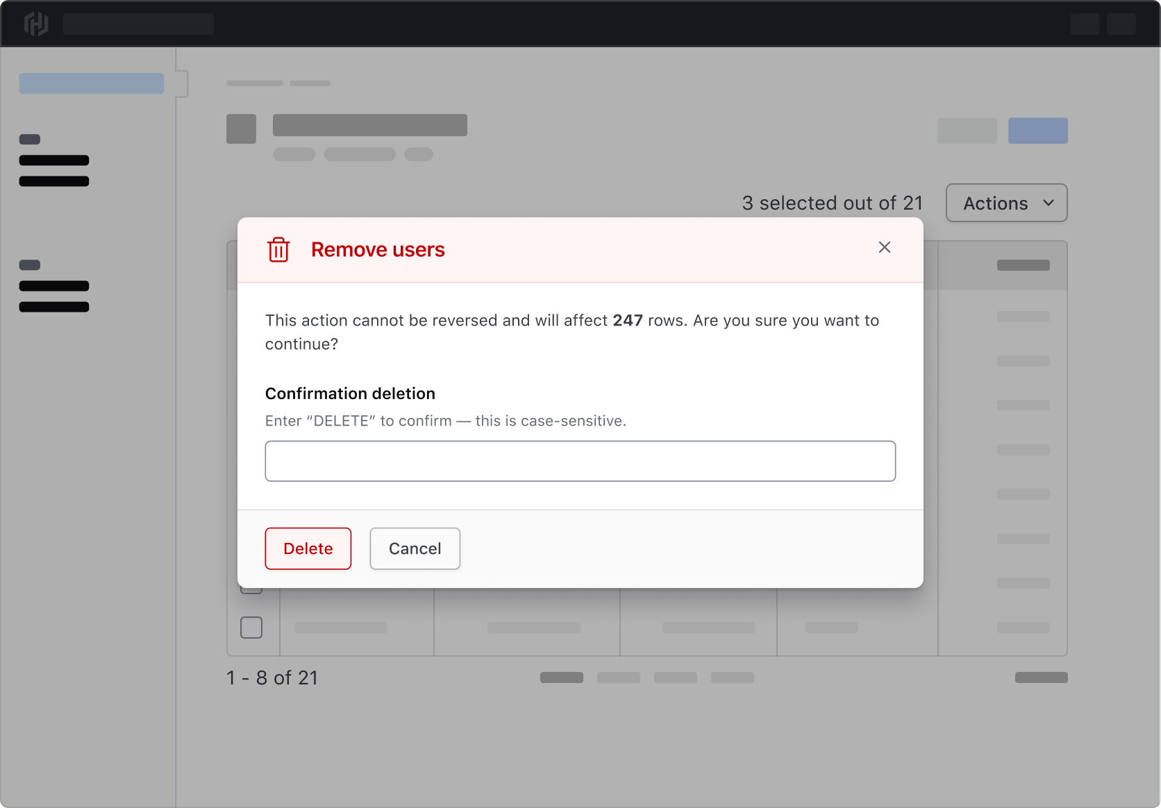 Example of a double confirmation